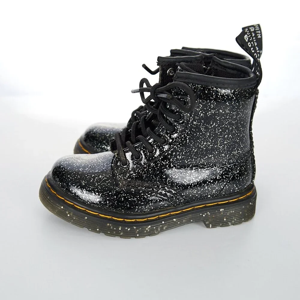 Dr. Martens Kids Black Glitter Lace-Up Boots